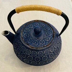 Blue Floral Cast Iron Teapot